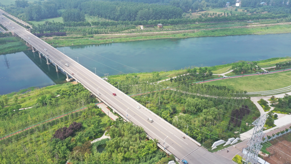 河南许昌航拍襄城县北汝河国家湿地公园