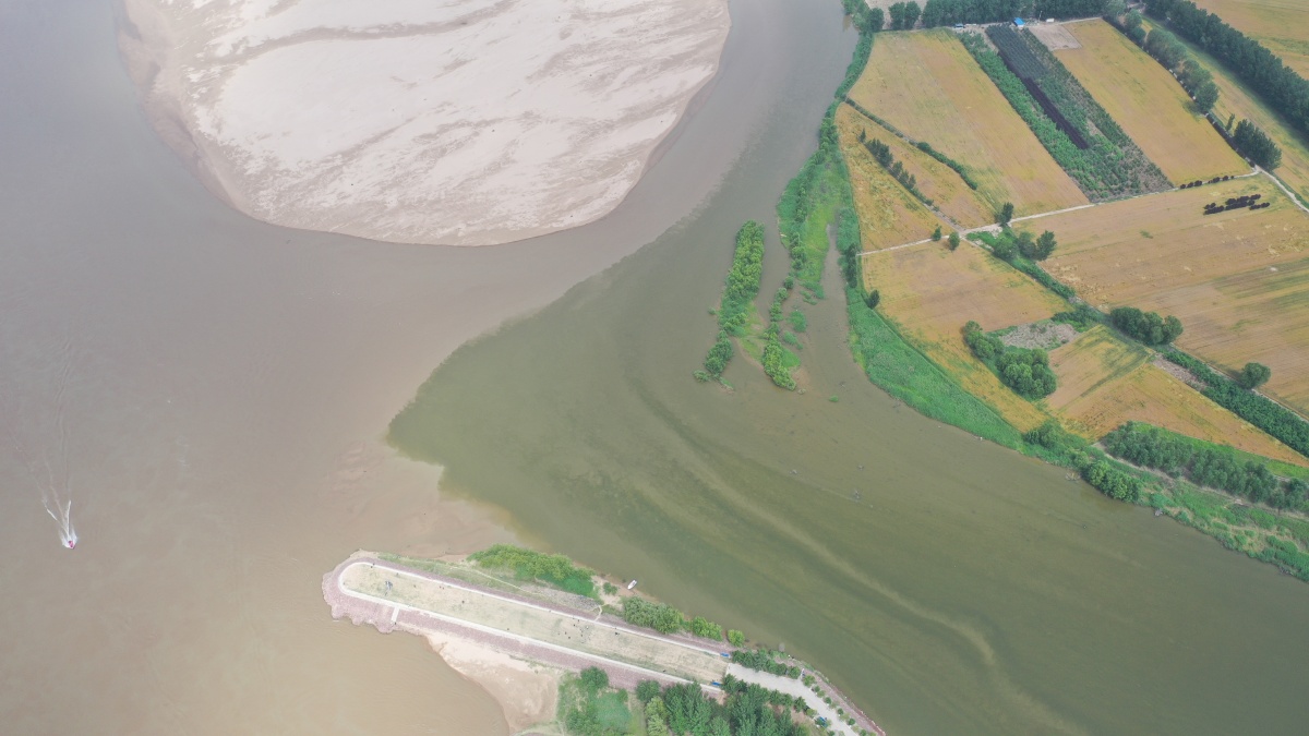 航拍河南郑州河洛汇流景区