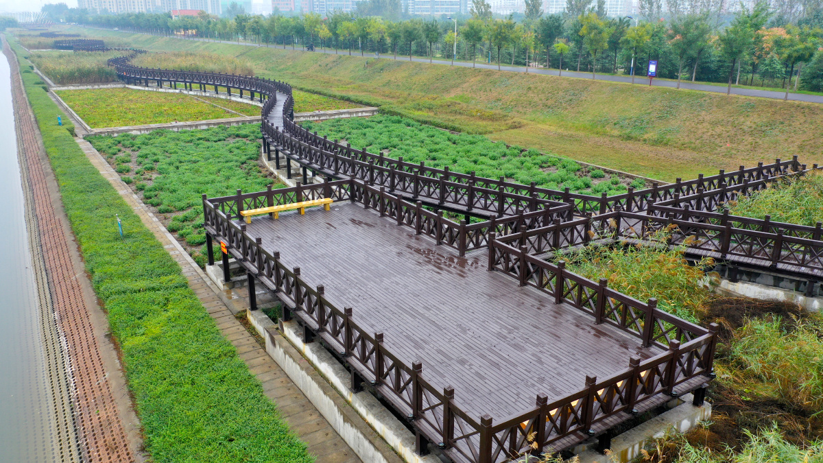 河南许昌人工湿地木栈道扮靓清潩河