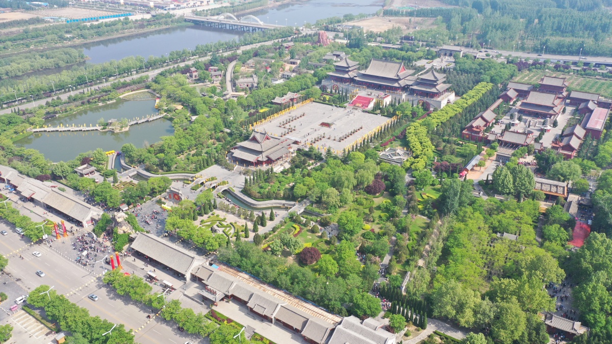 航拍山西洪洞大槐树寻根祭祖园