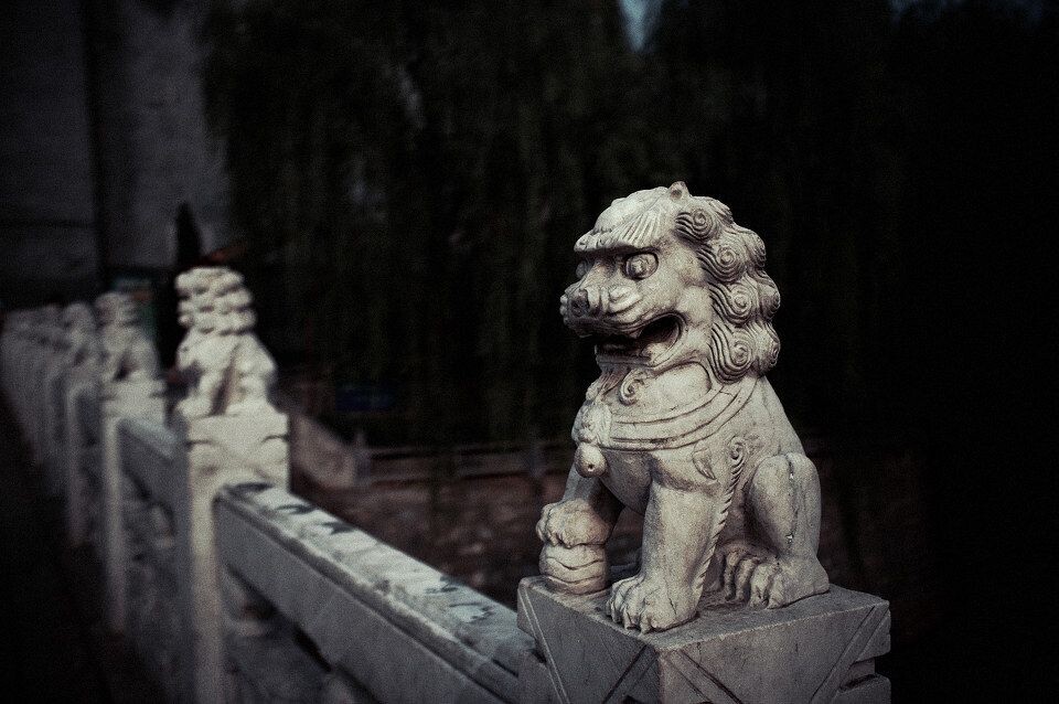 守望者。<br />
洛阳,丽景门。桥上的石狮已初露风化的痕迹。