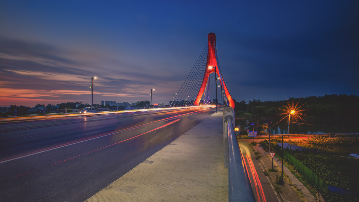 夜幕降临时的过河三桥 皖涡阳