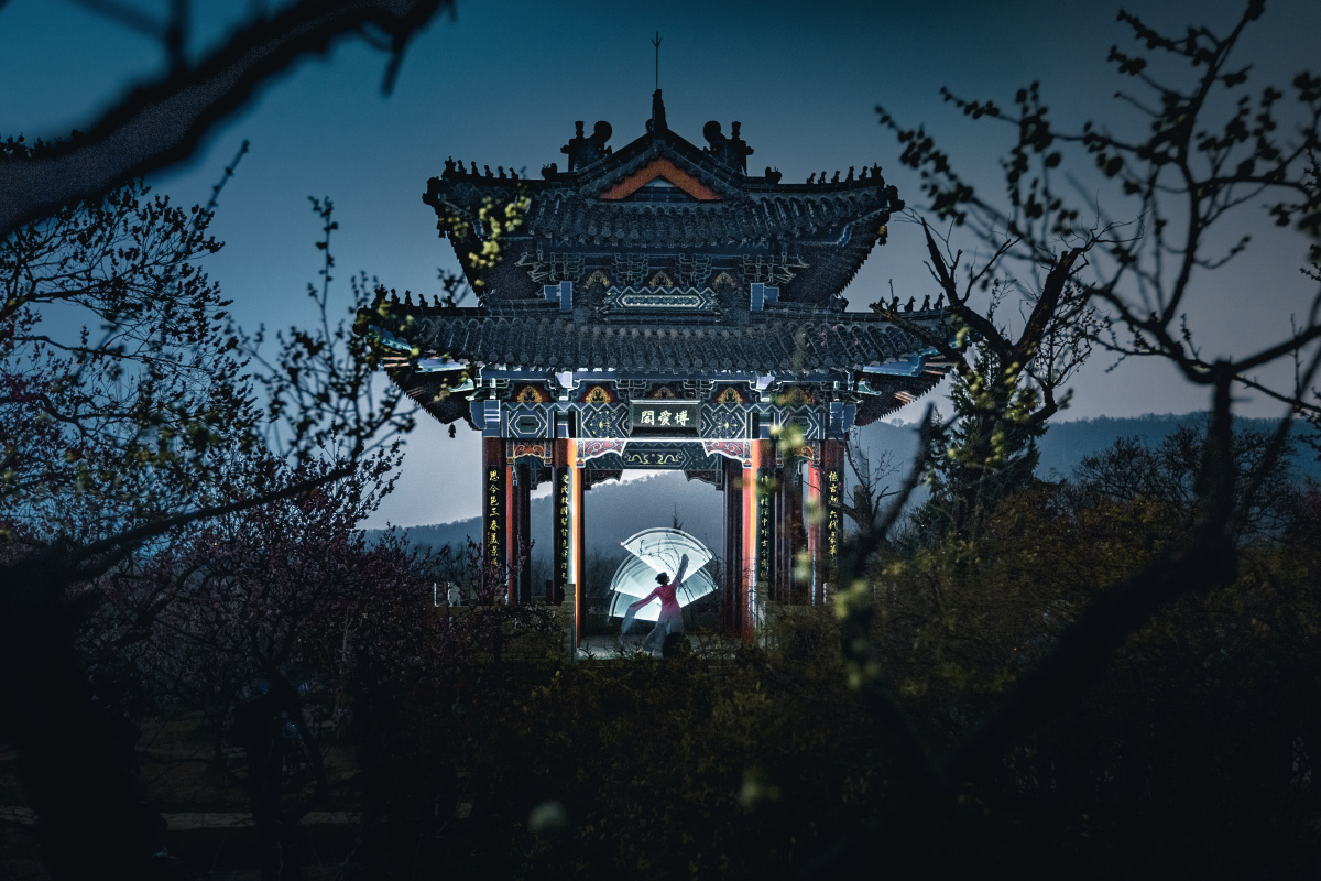 夜舞博爱阁光绘南京梅花山