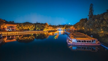白鹭洲公园里的秦淮河夜色+南京