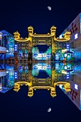 夜色光影中的同登彼岸牌坊+天津