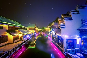 雪夜光影中的水街+夫子庙秦淮风光带（南京）