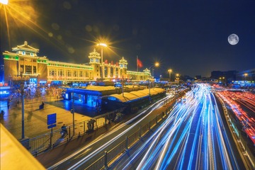 夜色中的北京站+北京