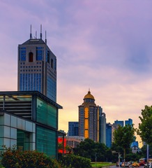 傍晚的城市建筑+鼓楼广场（南京）