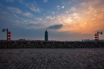 傍晚的南京城墙和大报恩寺塔+中华门（南京）