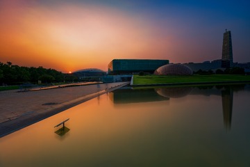 夕阳西下+金陵图书馆（南京）.