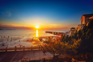 栈桥日落+山东威海