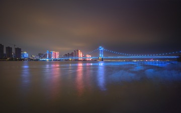 国庆期间的凤雏大桥夜色+湖北襄阳