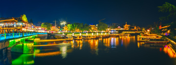 夜色光影中的夫子庙全景图+南京