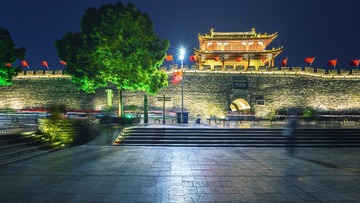 夜色中的襄阳城墙+临汉门（湖北襄阳）