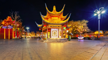 春节期间的夫子庙建筑光影+南京