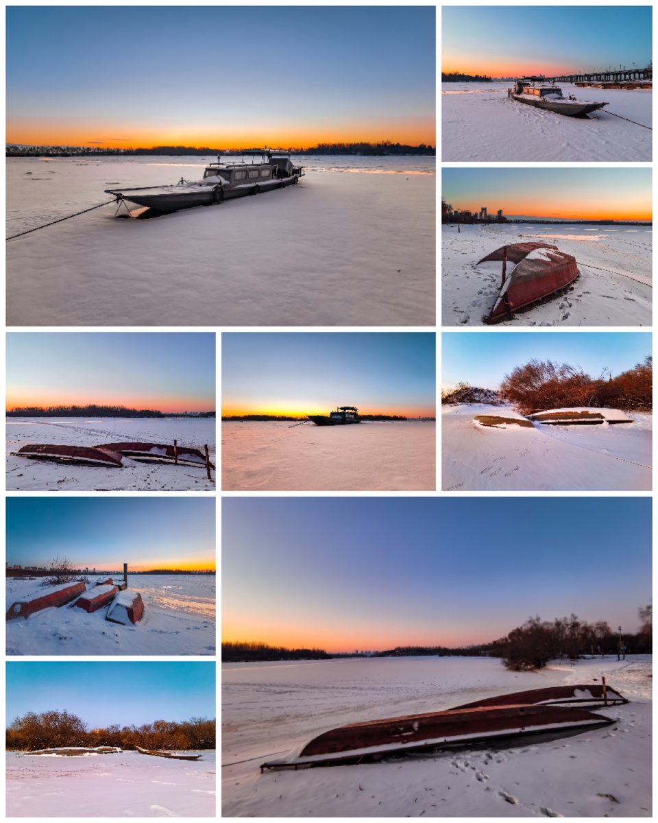 冰河朝霞哈尔滨松花江畔的冬季早晨雪景组图9张