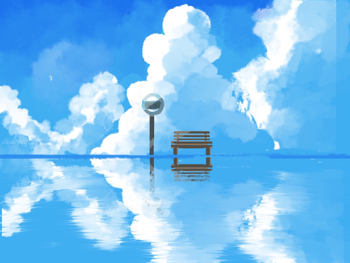 手绘作品天空倒影希望每个人看到感受到舒适