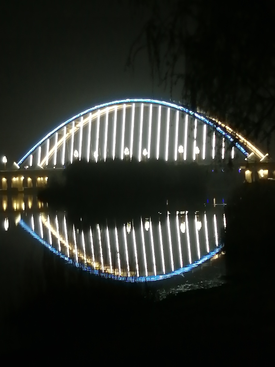 水中倒影钢铁大桥邢台七里河