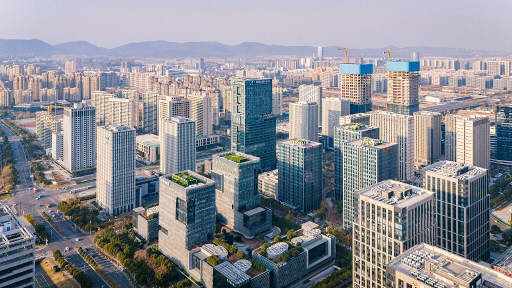 航拍南京江北新区研创园城建