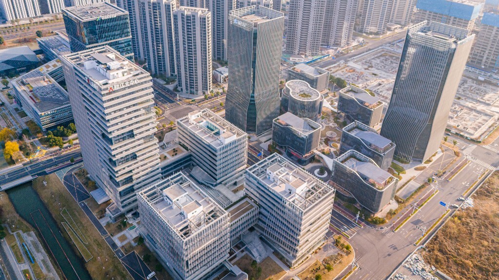 航拍南京江北新区研创园城建