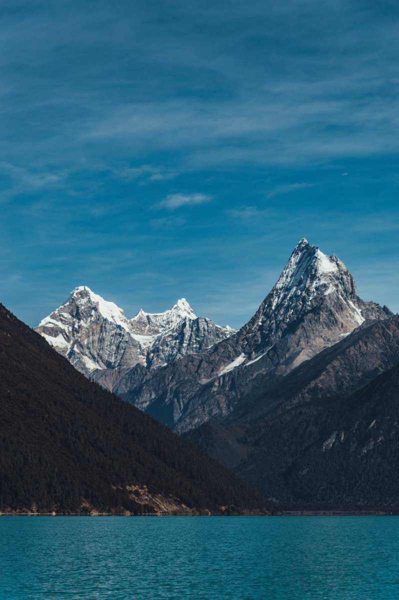 巴松措湖水清澈见底,四周环绕的雪山倒映其中.李石林关注