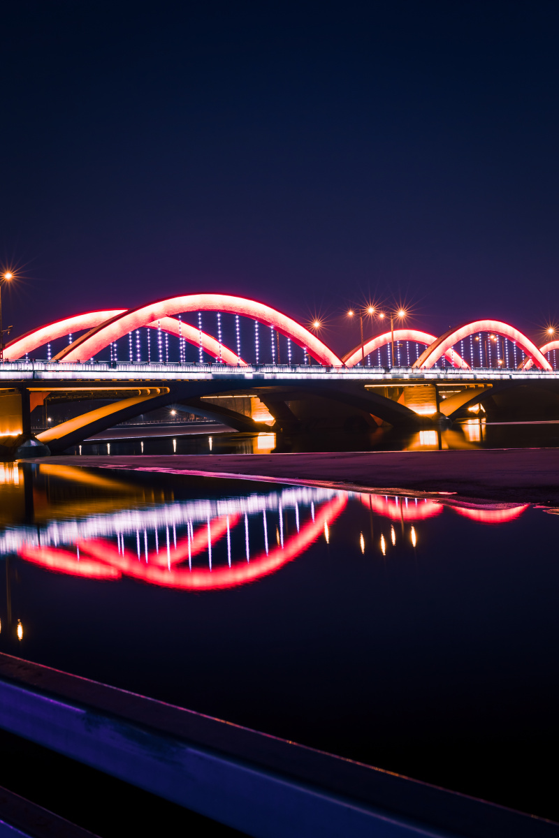山西太原夜景汾河漪汾桥