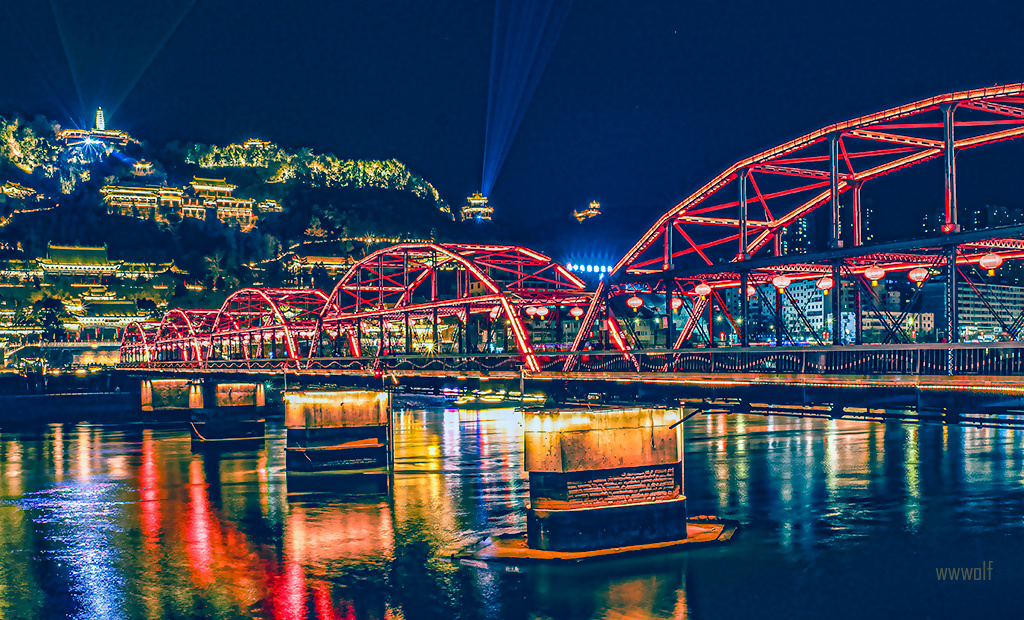 兰州中山桥夜色