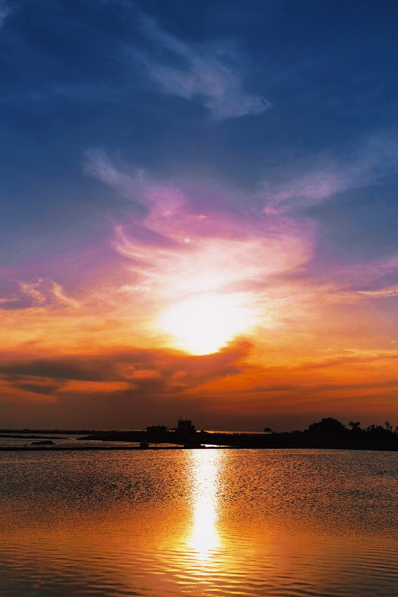 落日下的大海烟台西海岸