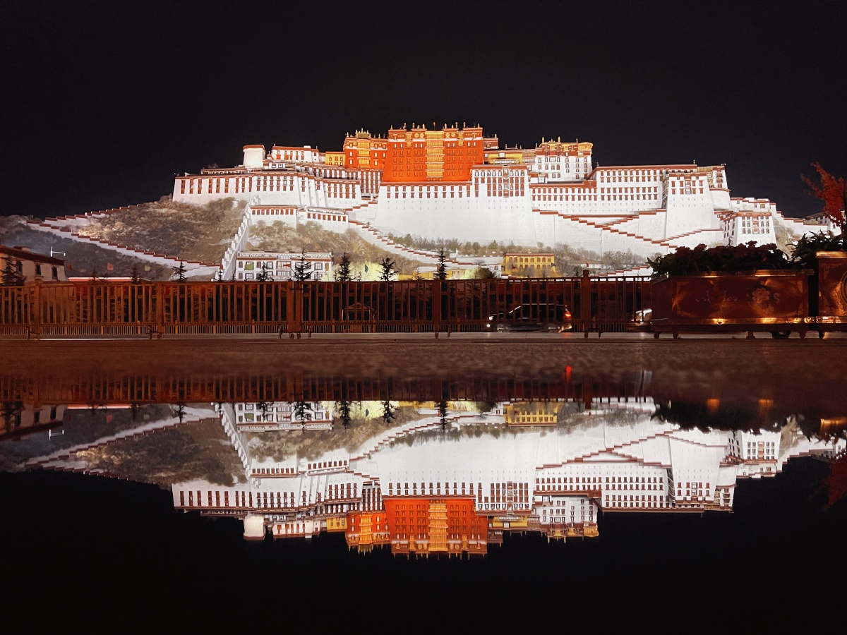 夜幕下的布达拉宫,光怪陆离,犹如一个梦幻般的宫殿.