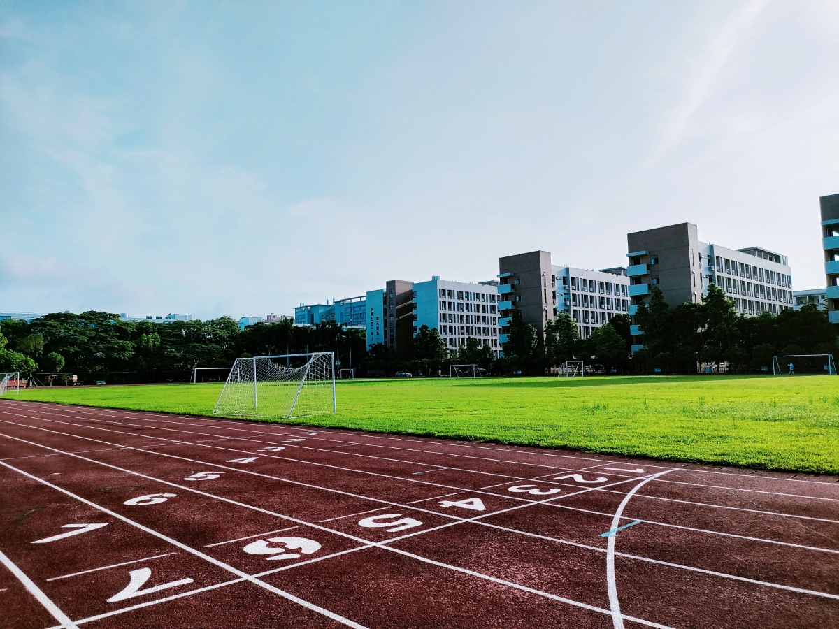 我是一名普普通通的高中生这是我学校的操场清晨起来小跑一下闻着草地