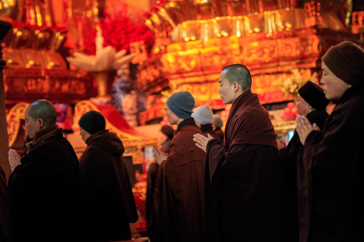 巧遇法会拍下虔诚的僧尼