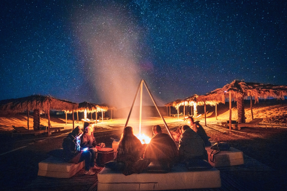 撒哈拉沙漠梅尔祖卡沙漠帐篷的篝火晚会柏柏尔小哥们超热情没有光污染