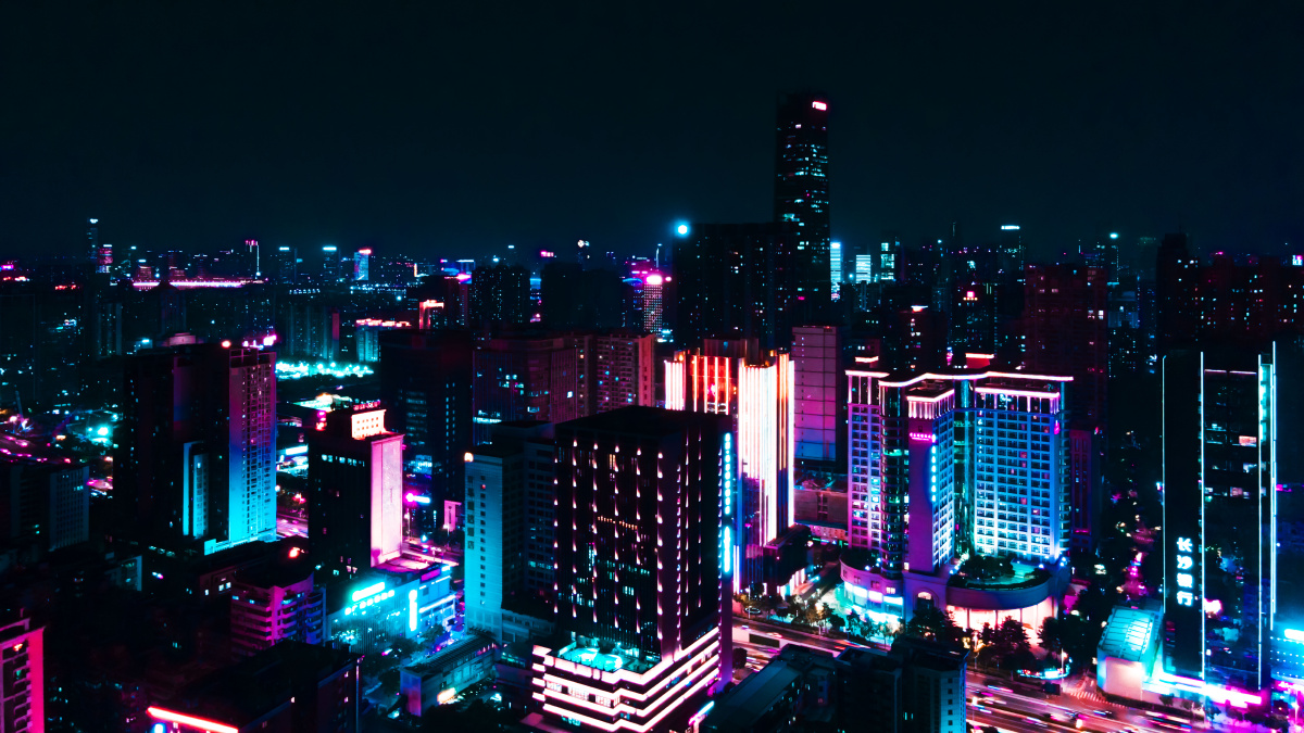 霓虹灯下的广州科幻城
