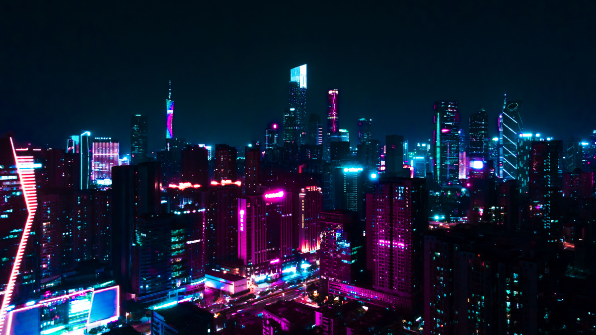 霓虹灯下的广州科幻城