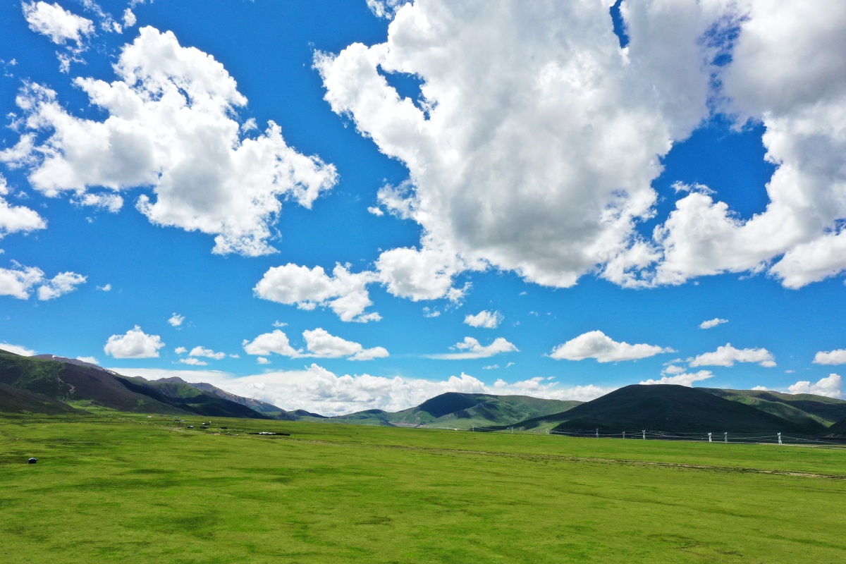 青海玉树草原风光蓝天白云青山绿水最美的时节是七月