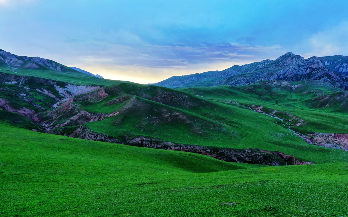 青海玉树草原风光蓝天白云青山绿水最美的时节是七月