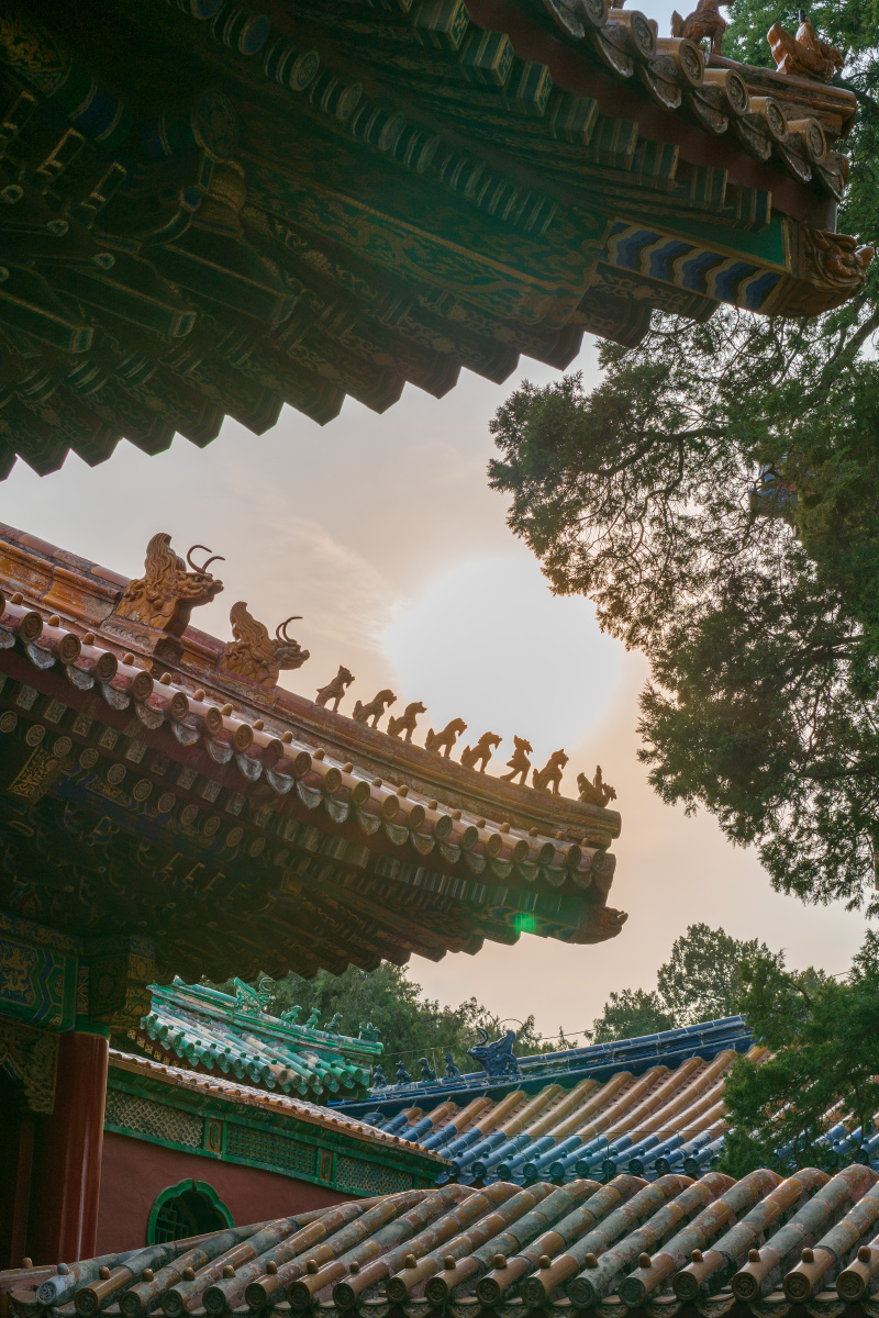 北京故宫建筑日落特写