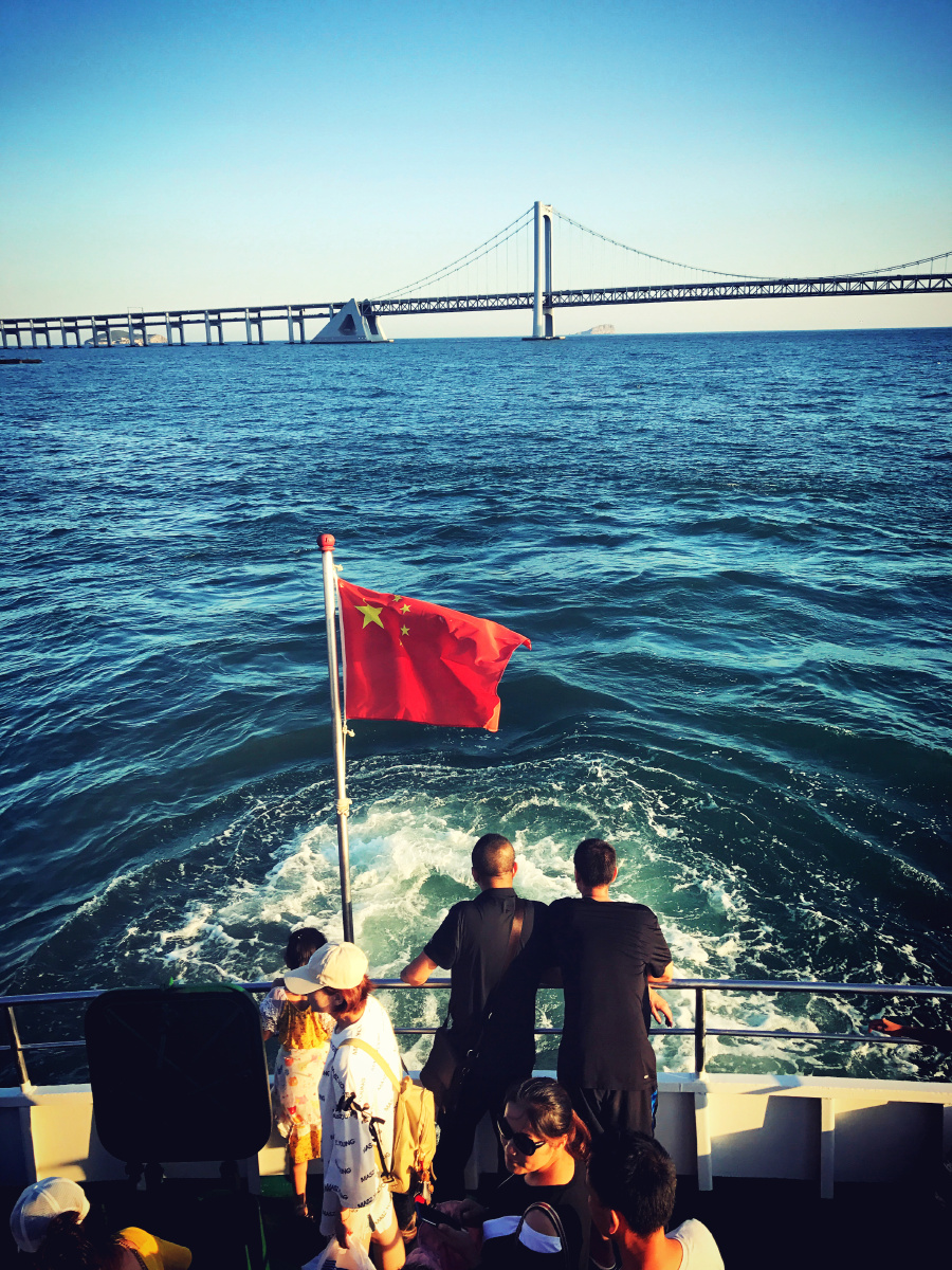 坐在船上看大海看海鸥