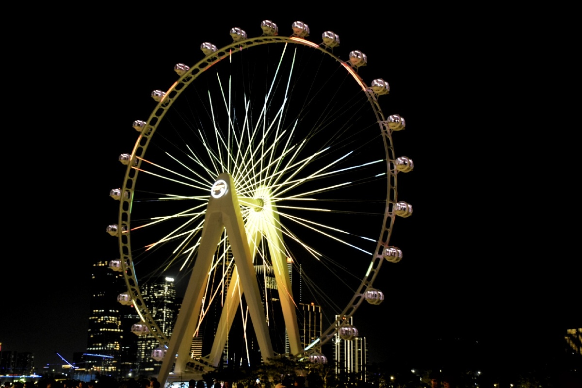 夜晚深圳的摩天轮有别样的美丽他有千变万化的颜色美好且安逸