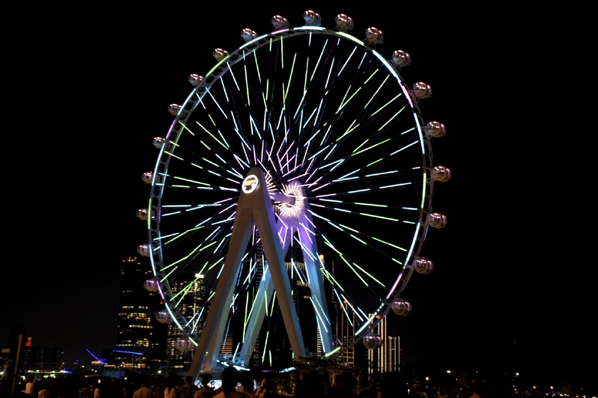 夜晚深圳的摩天轮有别样的美丽他有千变万化的颜色美好且安逸