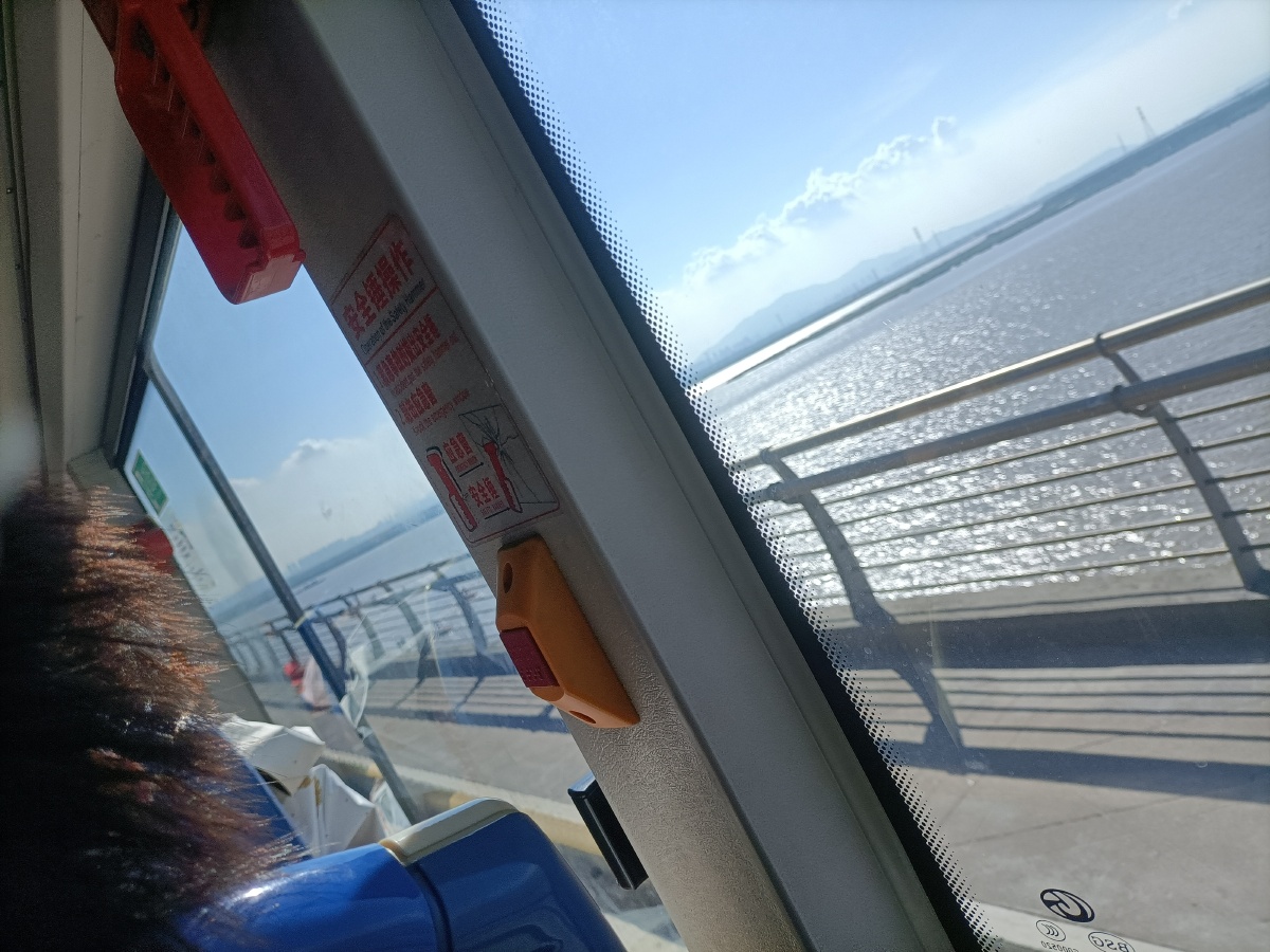 日常生活中的公交车上以及车窗外的景色