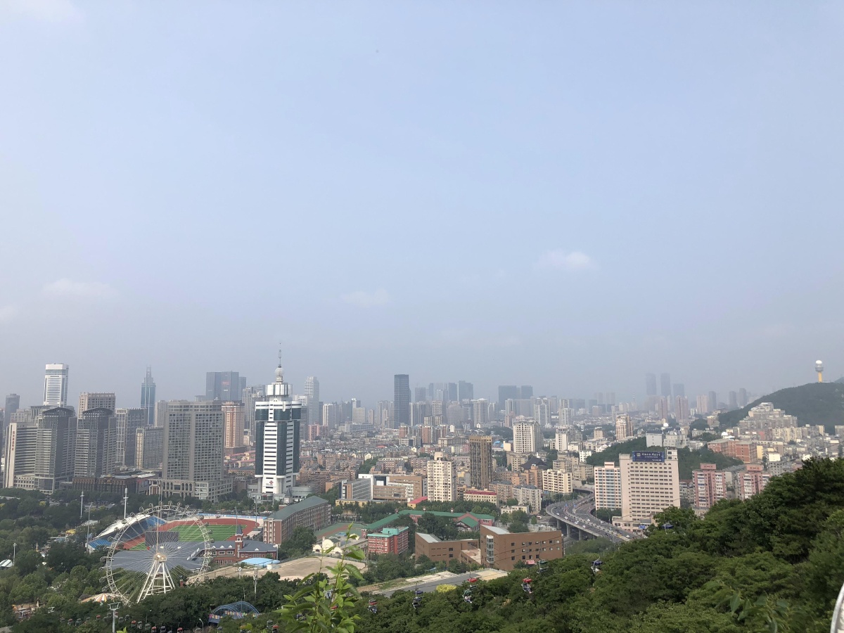 山顶俯瞰城市站在绿山顶俯瞰半个大连