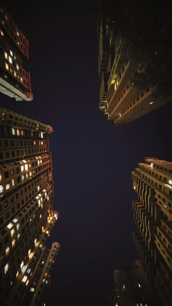 你我同处城市森林中抬头仰望星空