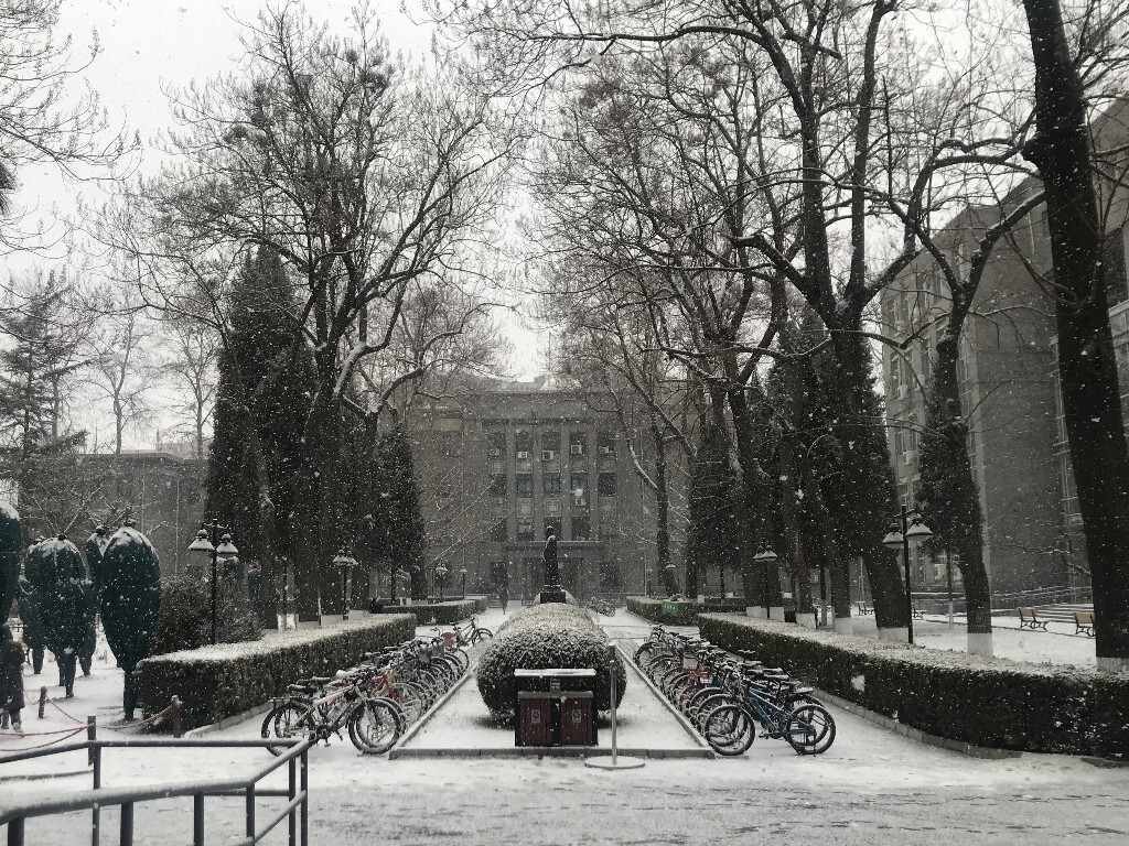 雪中的北师大：教九门前