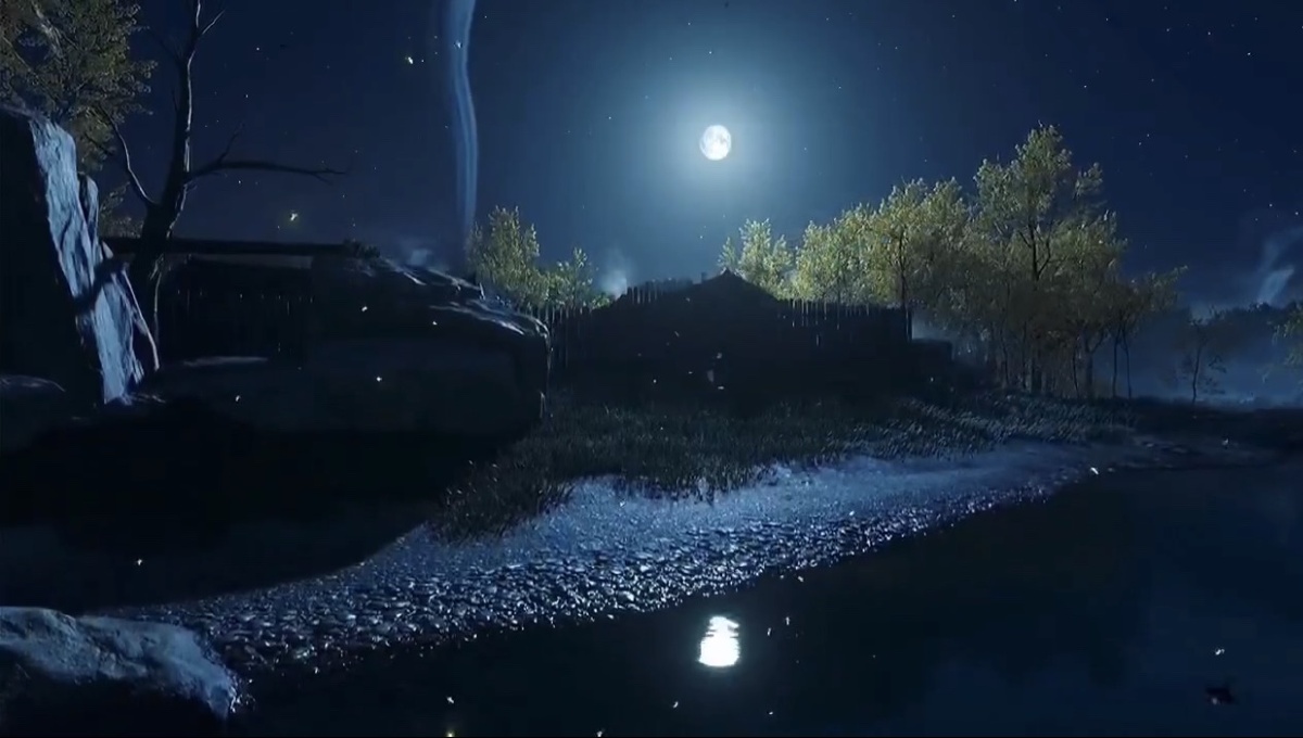 皓月当空照幽幽水塘畔