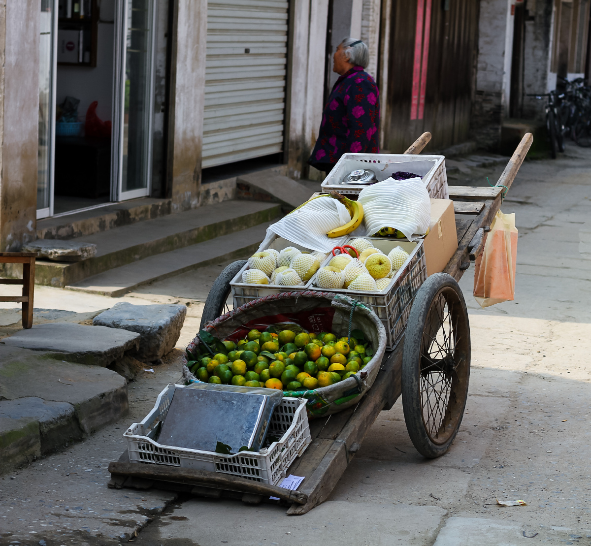年迈的大娘,满满的推车,走街串巷地吆喝,生活不易,且行且