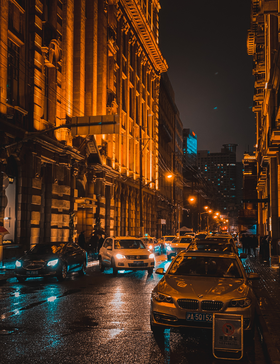 上海夜色雨夜中街头的灯火流光溢彩之后的回眸上海的夜景有一种独特的