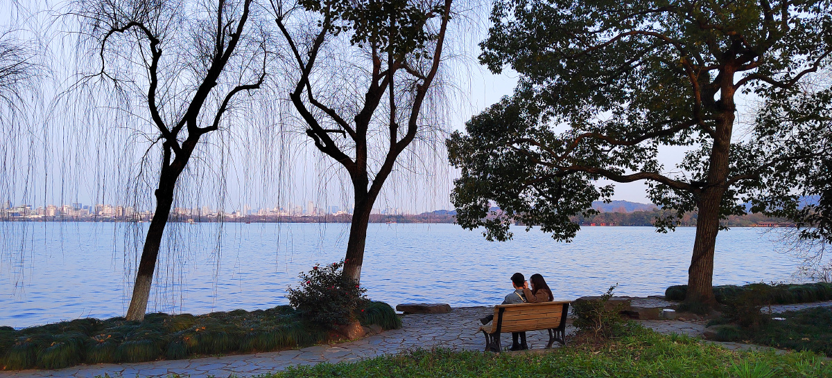 千百年来爱情的见证地西湖苏堤上的情侣掠影手机随拍