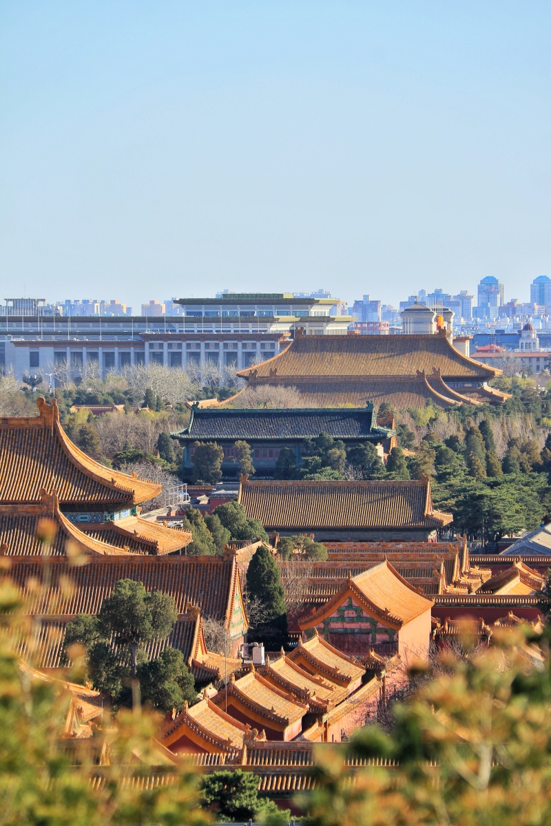 景山视角俯视故宫角楼王府井