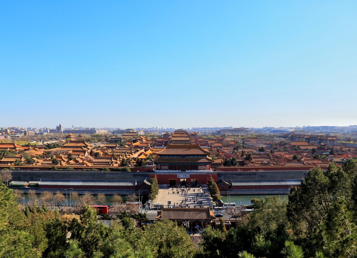 景山视角俯视故宫角楼王府井
